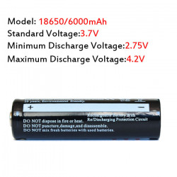 18650 Negro 18650 3.7v batería recargable de Li ion 6000mAh para la antorcha del faro tl - 3