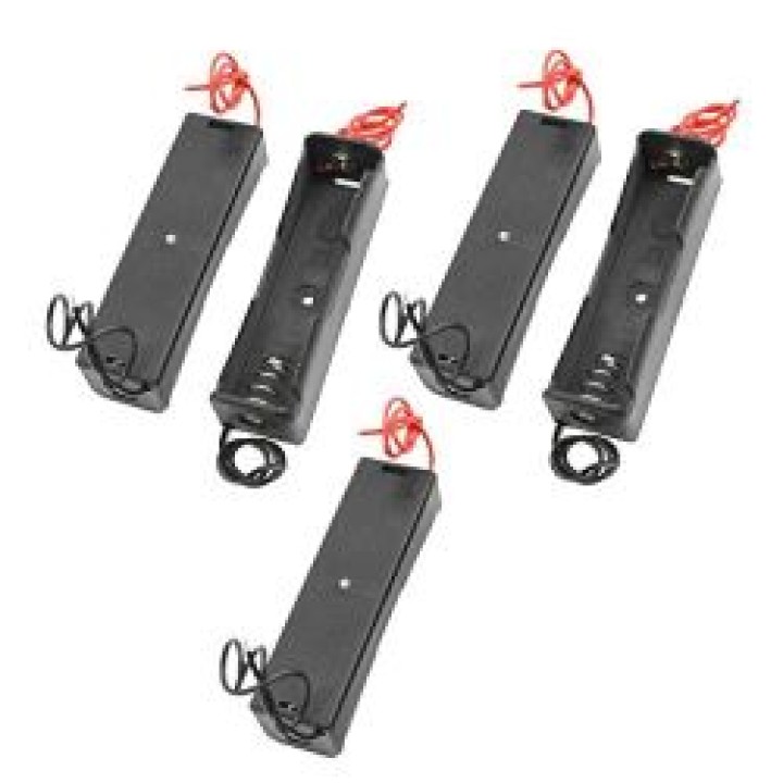 5 Pce Case Box Holder for 1 x 18650 Black with 6' Wire Leads Brand New Plastic Battery Storage sodial - 1