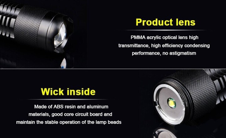 Torche led 10w zoom Cree xml T6 18650 + chargeur lumière 2000 lumen eclairage zoom high-tech place - 5