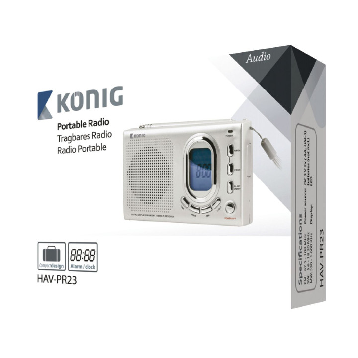 Tragbare digitale Display-Radiowecker konig 2 Bänder FM MW SW 1-7 Band nedis - 4