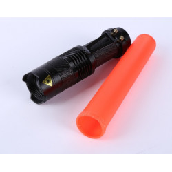 SK68 Q5 300-Lumen Lens LED Flashlight Portable LED Flashlight Torch Lamp Outdoor Travel w/Red Light Stick ledwarning - 6