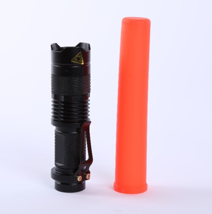 SK68 Q5 300-Lumen Lens LED Flashlight Portable LED Flashlight Torch Lamp Outdoor Travel w/Red Light Stick ledwarning - 7