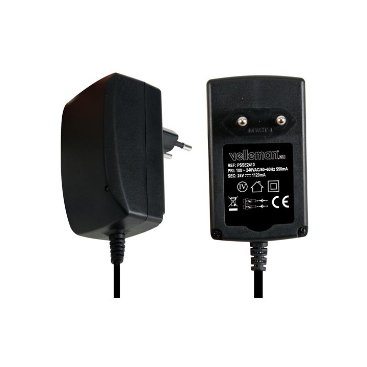 Schaltnetzteil 24vdc 1120ma 27w psse2410 2.5mm 3.5mm 2.1x5mm 2.5 x 5.5mm 1.35 x 3.5mm 1.7 x 4mm 0.75 x 2.35 1.12A velleman - 1