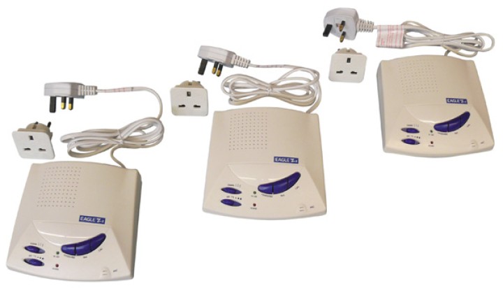 White hands free 3 channel wireless intercom with volume control and channel selector. sold in 3 pcs jr international - 1