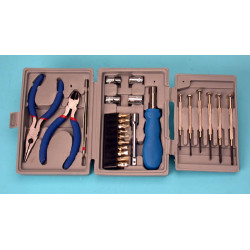 Caja 25 herramientas compactas 2 pinzas destornillador magnetico + embudos 6 destornillador de presicion cajas herramientas vell