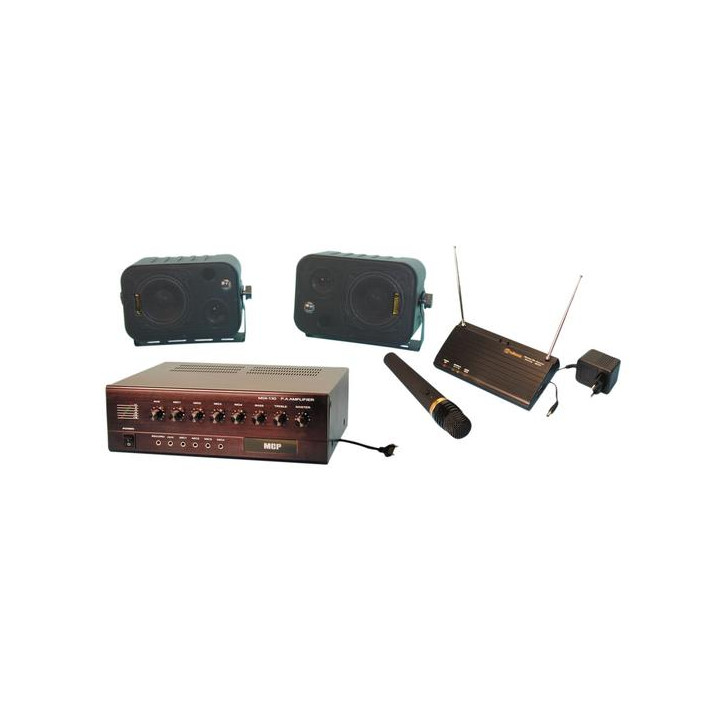 Kit sonorizzazione amplificatore + micro fil + alto parlante insieme micro senza filo completo jr international - 1