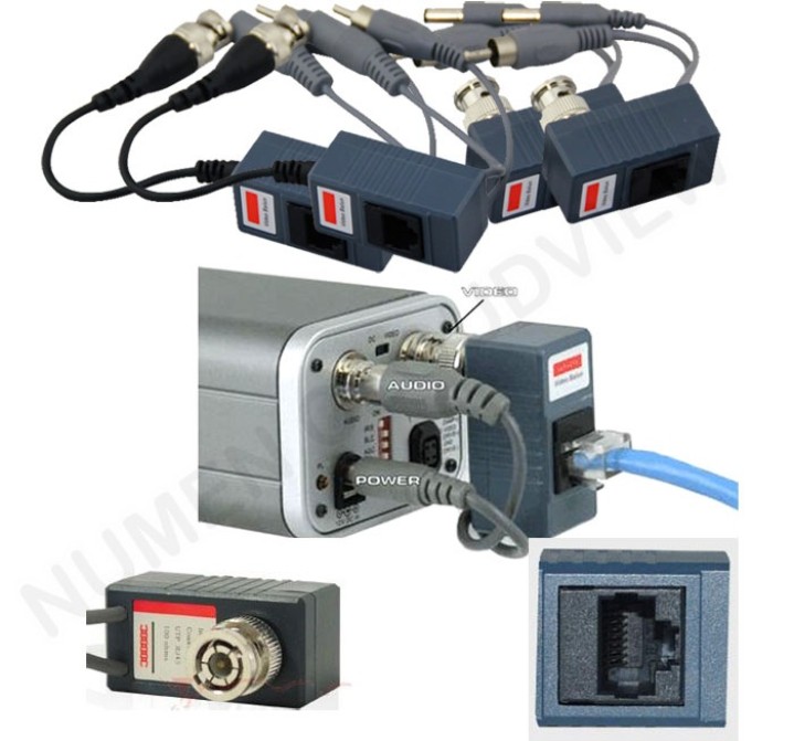 2 BNC Male Coax Video Balun with Audio + PSU CCTV Camera 2-pin terminal block velleman - 1