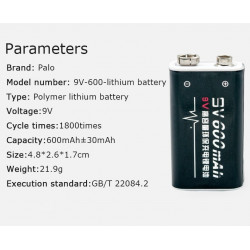 rechargeable batteries 6F22 006p 9V Li-ion 600mah jr international - 3