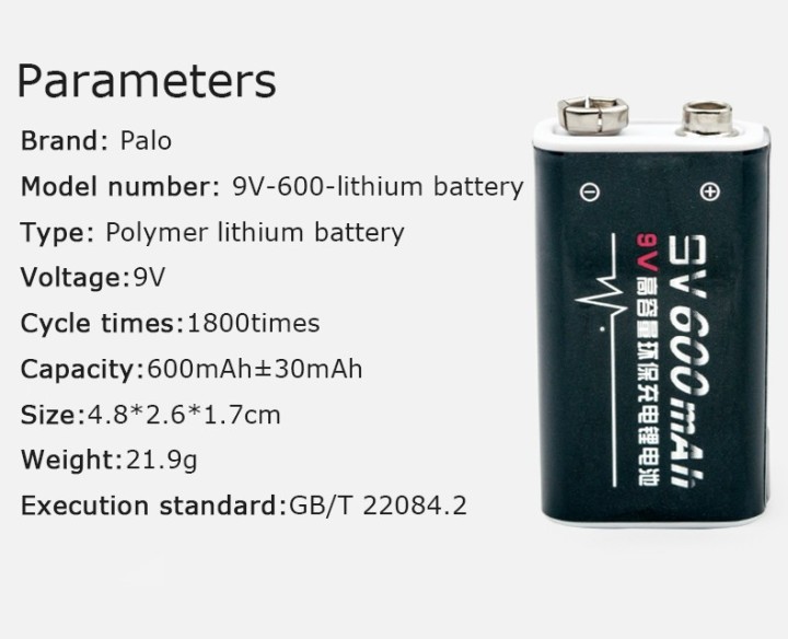 baterías recargables 6F22 006P 9V 8.4V 600mAh MN1604 Li-ion 4022 a1604 kr9v jr international - 3