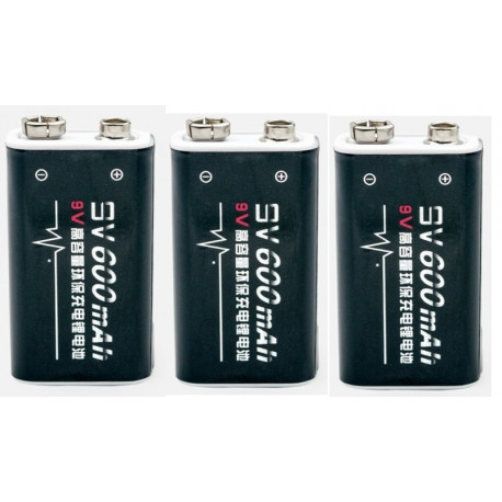 3 batterie ricaricabili 6F22 006P 9V 8.4V Li-ion 600mAh MN1604 a1604 4022 kr9v jr international - 2