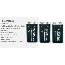 3 rechargeable batteries 6F22 006p 9V Li-ion 600mah jr international - 1
