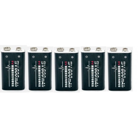 5 baterías recargables 6F22 006P 9V 8.4V 600mAh MN1604 Li-ion 4022 a1604 kr9v jr international - 2