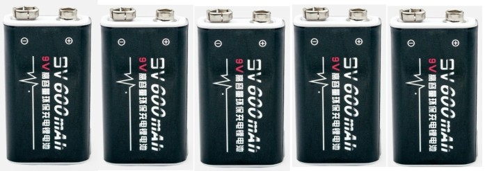 5 baterías recargables 6F22 006P 9V 8.4V 600mAh MN1604 Li-ion 4022 a1604 kr9v jr international - 2