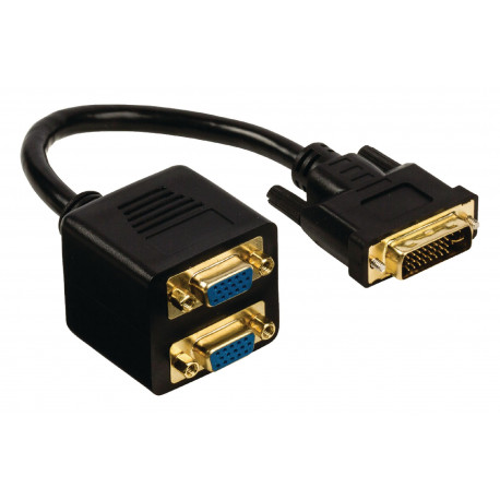 DVI cable DVI-I 24 + 5p Male - 2x VGA Female 0.20 m Black nedis - 2