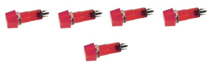 5 X Spia segnale quadrato 11.5 x 11.5mm 220v rosso jr international - 1