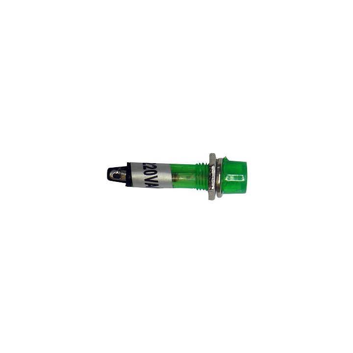 Indicador piloto verde luminoso 220v miniatura diametro de perforacion 7 mm cuerpo en plastico jr international - 1