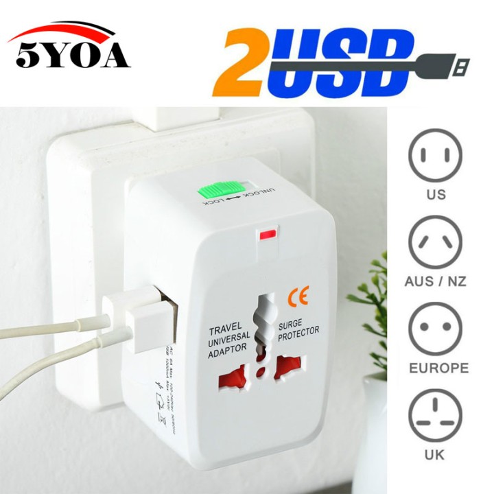 Elektrische universal-stecker-adapter 2 USB reise europe 150 ländern usa uk australia britain jr international - 1