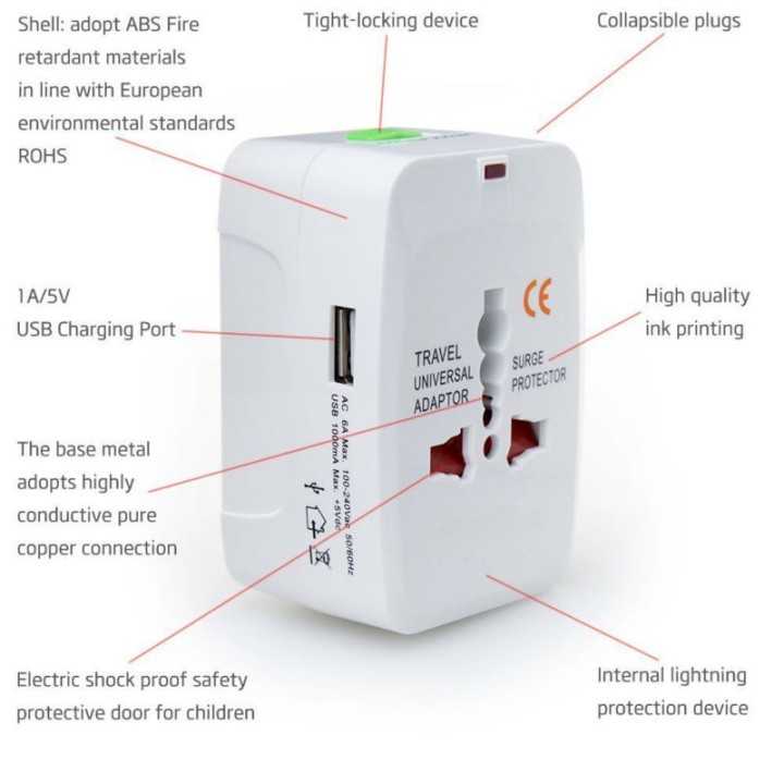 Adattatore 2 USB presa elettrica viaggio 150 paesi europa america usa gran bretagna uk australia jr international - 3
