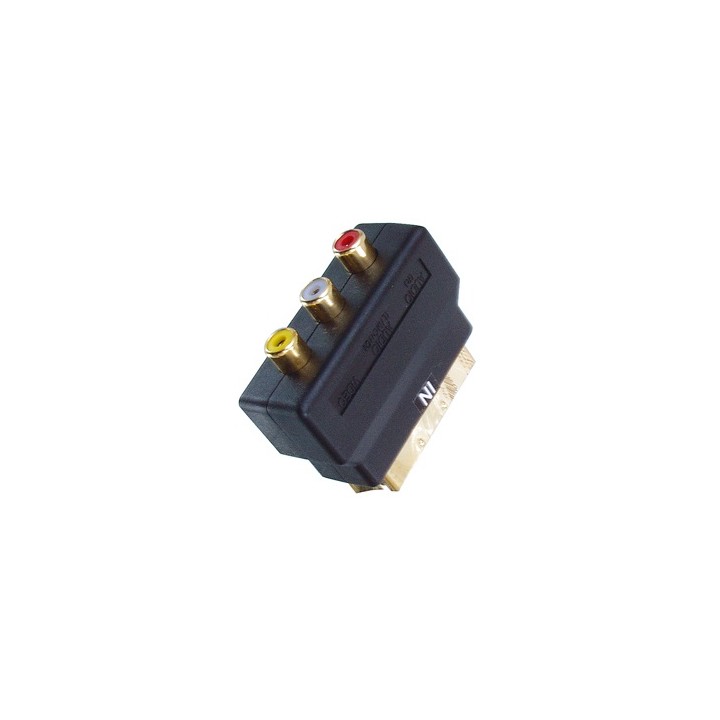 Adaptador peritel macho hacia 3 rca hembras audio video in chapado en oro negro caja plastica scart50 valueline - 1