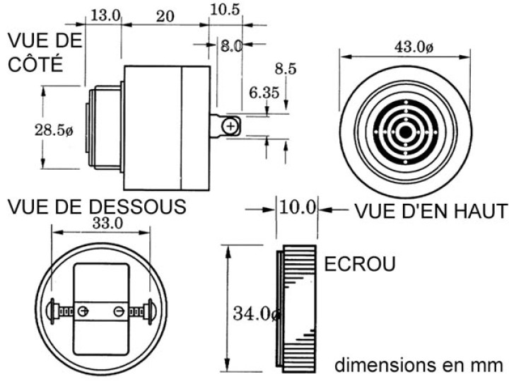 Minisirena elettronica cicalino (buzzer) 60v 70v 80v 90v 100v 110v 120v 130v 140v 150v 160v 170v 180v 190v 200v 210v jr  interna