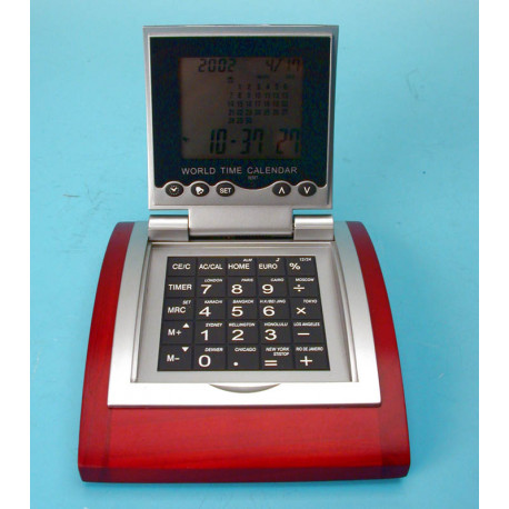 Calcolatrice con orologio universale sveglia e euroconvertitore calcolatrice elettronica base in legno jr international - 1