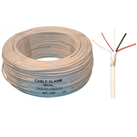 Cable flexible 2x0,22+2x0,5 blindado blanco ø4mm (100m) para central de alarma sistema seguridad alarma conexion jr internationa