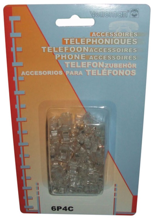Ficha rj11 6p 4c para telefonía (las 50 partes) fichas para cordones telefónicos telefonía velleman - 1