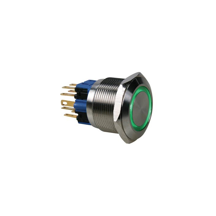 Pulsador plano acero inoxidable spst 1na 1nc anillo verde velleman - 1