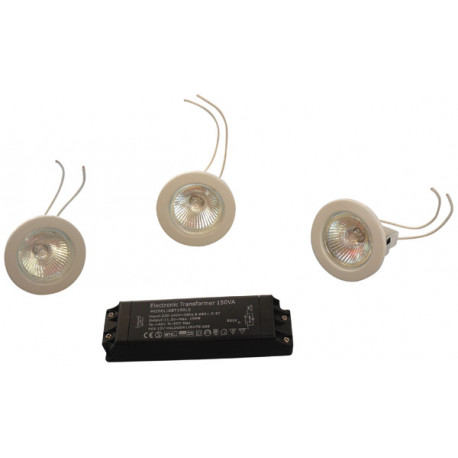 3 low tension spot lightings. recessed. fixed + 3 dichroic bulbs mr16 d50v + transformer 220 12v jr international - 1