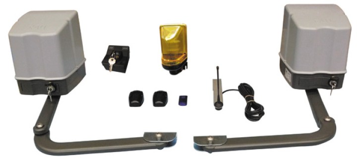 Kit 2 doors automatic gate 220v electric motor has articulated arm operator electromechanical jr international - 1