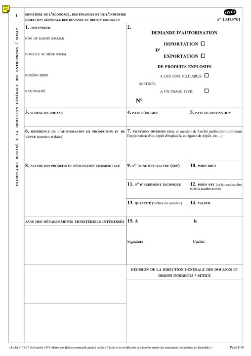 Certificato di autorizzazione per l'esportazione di esplosivi per uso civile jr international - 1