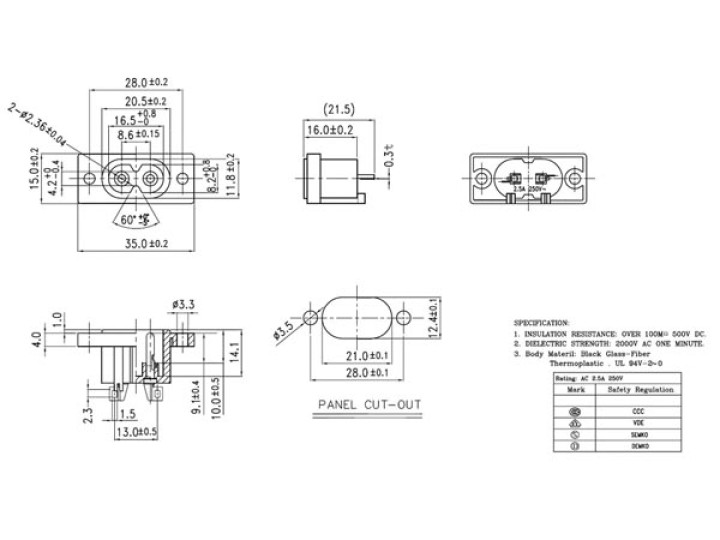 Bipolare elettrico presa forcella connettore tipo 5a philips 250vac pc5em connessione jr  international - 1
