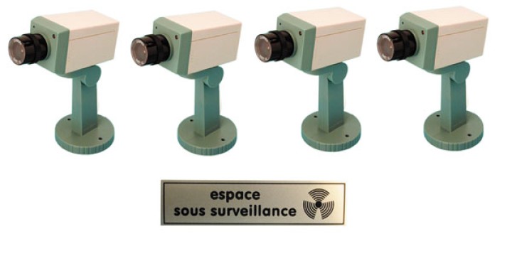 Pack 4 camara video facticia + piloto + soporte vigilancia videovigilancia sistema video vigilancia camaras video facticias+etiq
