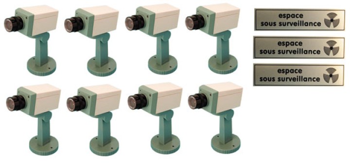 Pack 8 drehende kamera attrappe mit led und halterung dummy kamera kamera attrappe dummy kamera+3 etikett vor abschreckung ''esp
