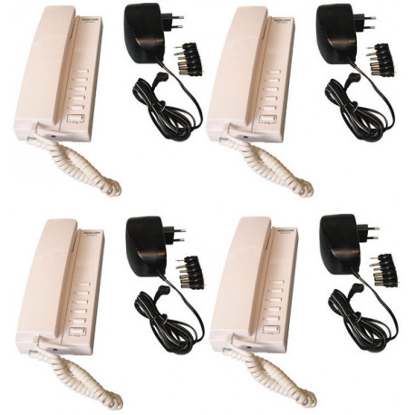 Pack 4 kocom white 12vdc 5 way master intercom with mounting bracket. powered by 8 x aa batteries + 4 electric power supply stab