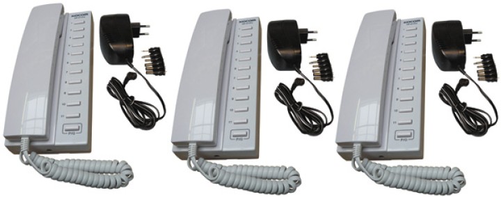 Pack 3 kocom white 12vdc 11 way all master intercom with mounting bracket. powered by 8 x aa batteries + 3 electric power supply
