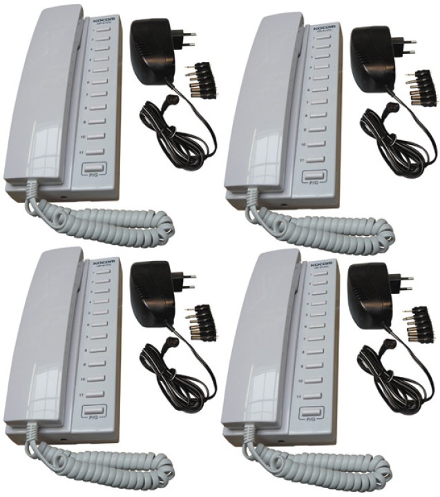 Pack 4 kocom white 12vdc 11 way all master intercom with mounting bracket. powered by 8 x aa batteries + 4 electric power supply