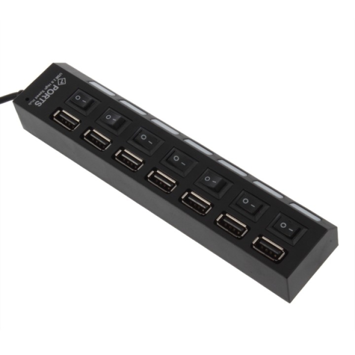 High Quality ON/OFF Sharing Switch Mini 7 Port USB 2.0 High Speed HUB Black For Laptop for PC Black ergonomic design. jr interna