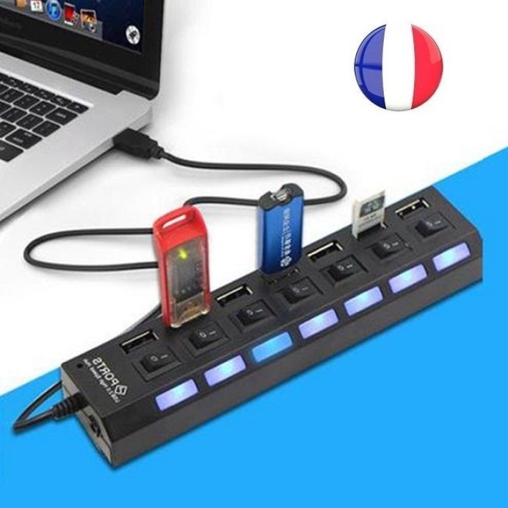 Interruptor de la ENCENDIDO / APAGADO de la alta calidad Mini 7 puertos USB 2.0 High Speed HUB negro para el ordenador portátil 