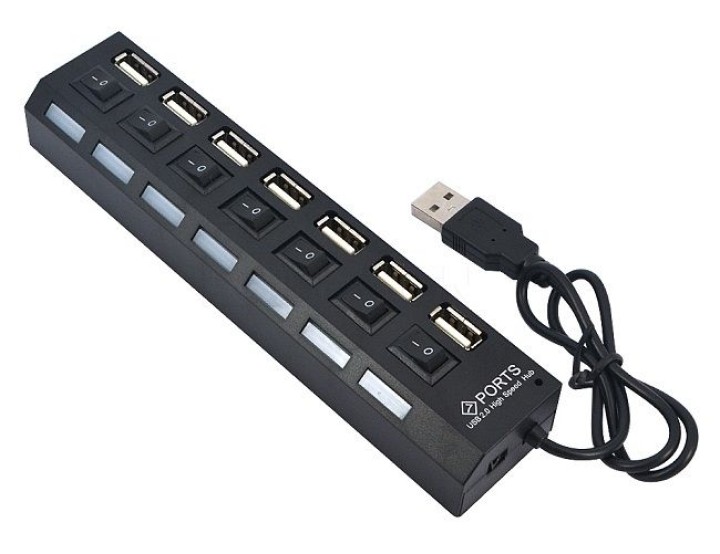 High Quality ON/OFF Sharing Switch Mini 7 Port USB 2.0 High Speed HUB Black For Laptop for PC Black ergonomic design. jr interna