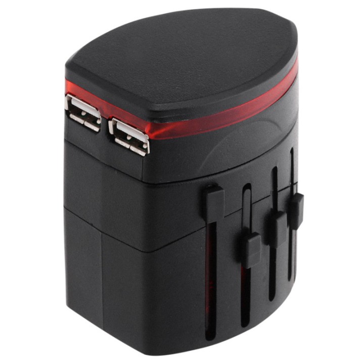 Adaptador 2 USB enchufe electrico viaje 150 pais europa america usa gran bretana uk australia skross - 3
