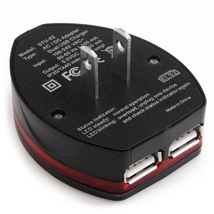 Adaptador 2 USB enchufe electrico viaje 150 pais europa america usa gran bretana uk australia skross - 1