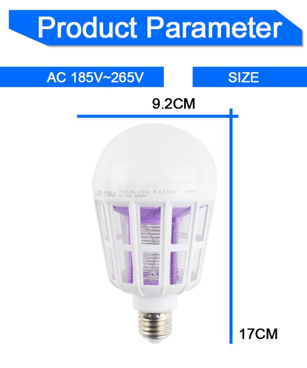 2 Modo E27 LED Mosquito Asesino Bombilla ULTRAVIOLETA trampa eléctrica Lámpara Luz Insecto Fly Pest Exterior Indoor Invernadero 