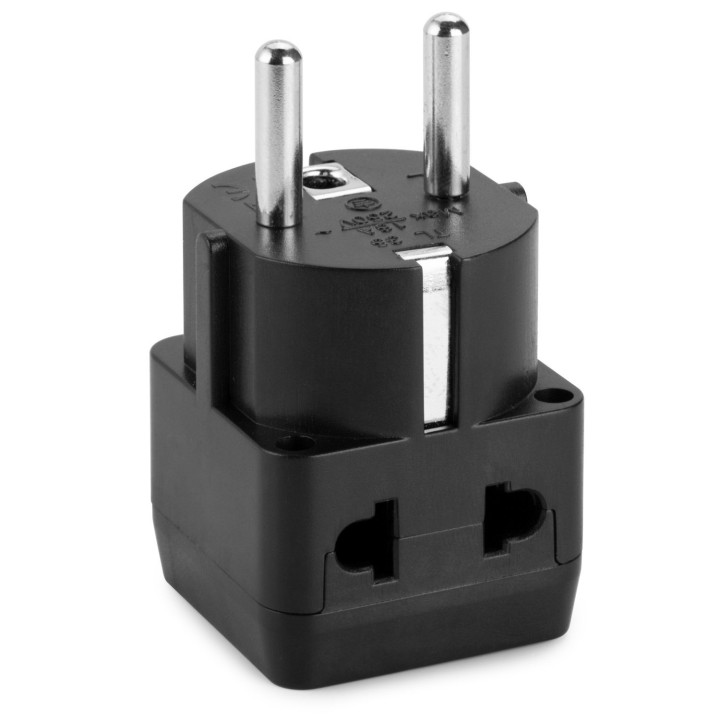 Adaptador de enchufe europeo de Yubi Power Adaptador de viaje universal 2 en 1 con 2 tomas universales - 1 paquete - Negro - Shu