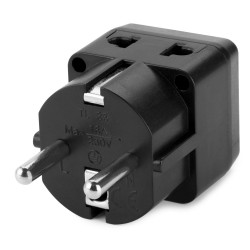 European Plug Adapter by Yubi Power 2 in 1 Universal Travel Adapter with 2 Universal Outlets - 1 Pack - Black - Shucko Type E / 