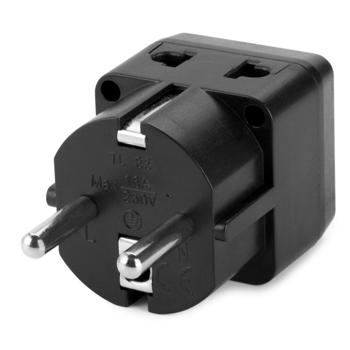 Adattatore plug-in europeo da Yubi Power 2 in 1 Adattatore di viaggio universale con 2 prese universali - 1 pacco - Nero - Shuck