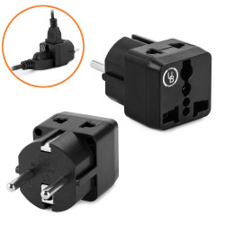 European Plug Adapter by Yubi Power 2 in 1 Universal Travel Adapter with 2 Universal Outlets - 1 Pack - Black - Shucko Type E / 