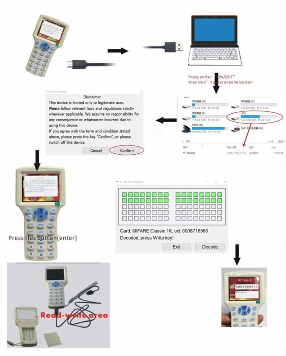125khz /13.56mhz USB RFID copiadora lector Writer Cloner Inglés 10 frecuencia tarjeta inteligente RFID duplicador para el sistem