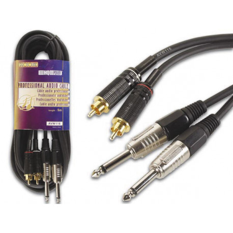 Cable audio profesional, 2 x rca macho a 2 x jack mono 6.35mm (5m) velleman - 1