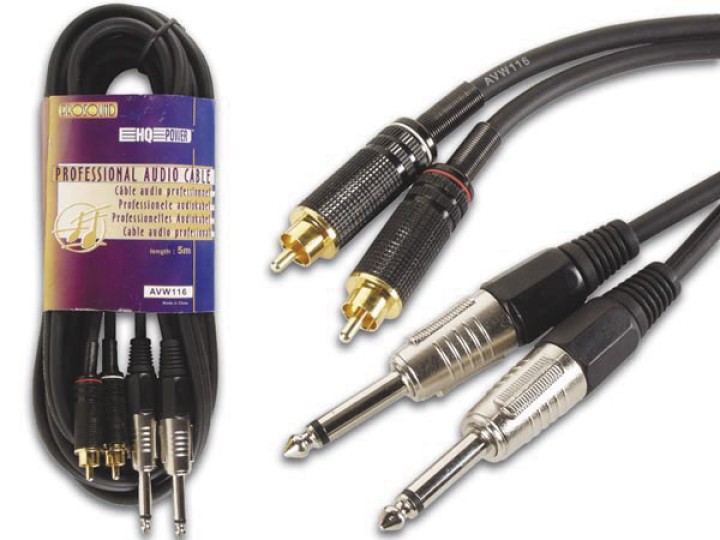 Cavo 2 x rca audio professionale maschio a 2 x 6,35 mm jack mono pac118 (5m) accessori audio avw116 velleman - 1